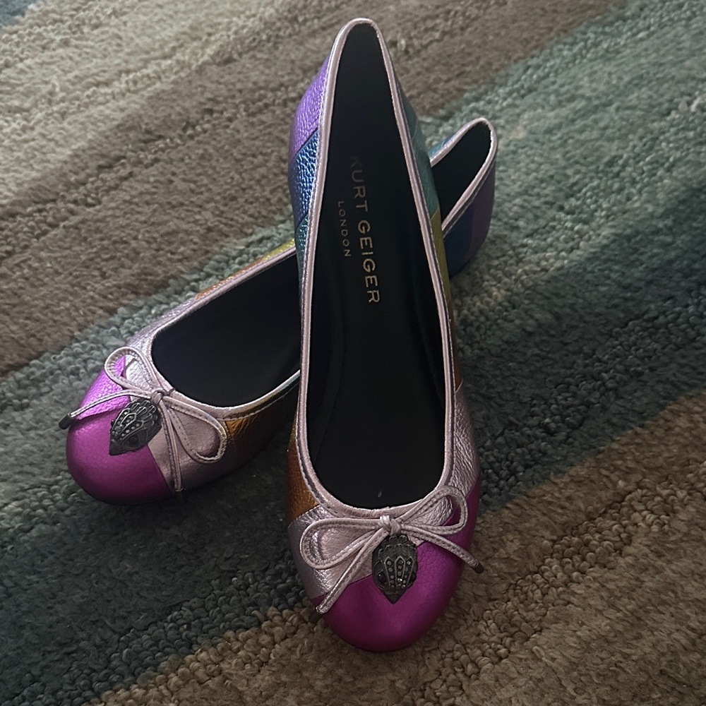 Kurt Geiger Women's Pink and Silver Ballet Flats